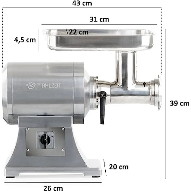 Mahlzeit Edelstahl Fleischwolf elektrisch | Silber | 650W - 150kg/h – Bild 2