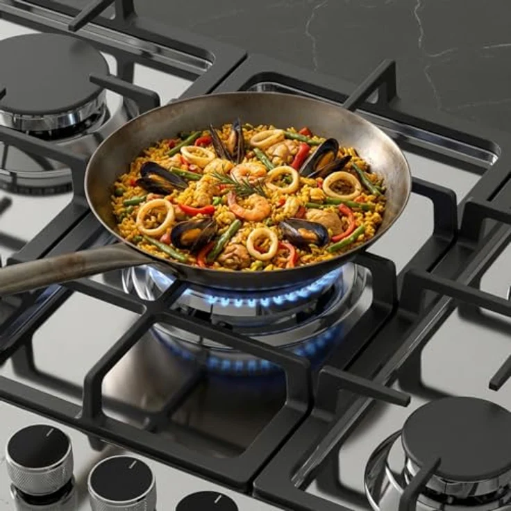 KKT KOLBE Gaskochfeld G805ED, 74 cm autarkes Kochfeld mit 10,6 kW, 5-flammig, Wok-Zone, stufenlos regelbar, Edelstahloberfläche, gusseiserne Topfträger, Propangas & Erdgas kompatibel – Bild 4