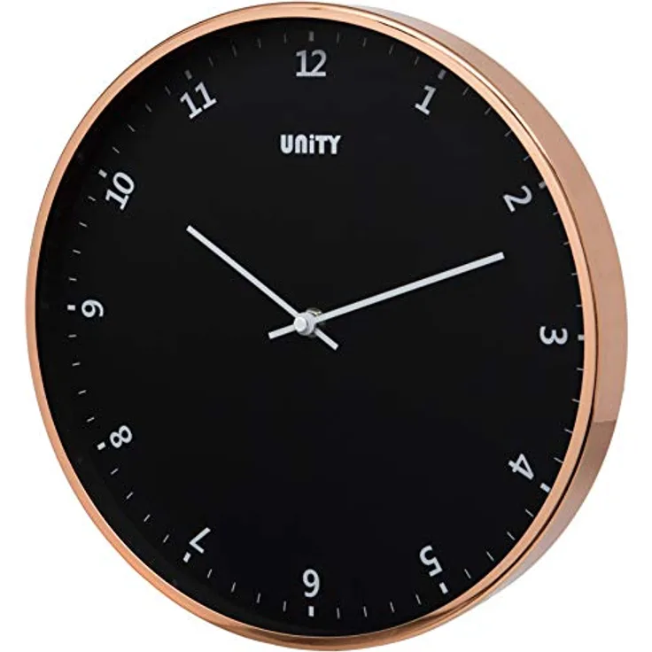 Unity Plymouth Wanduhren mit schwarzem Zifferblatt, Roségold, 30 cm