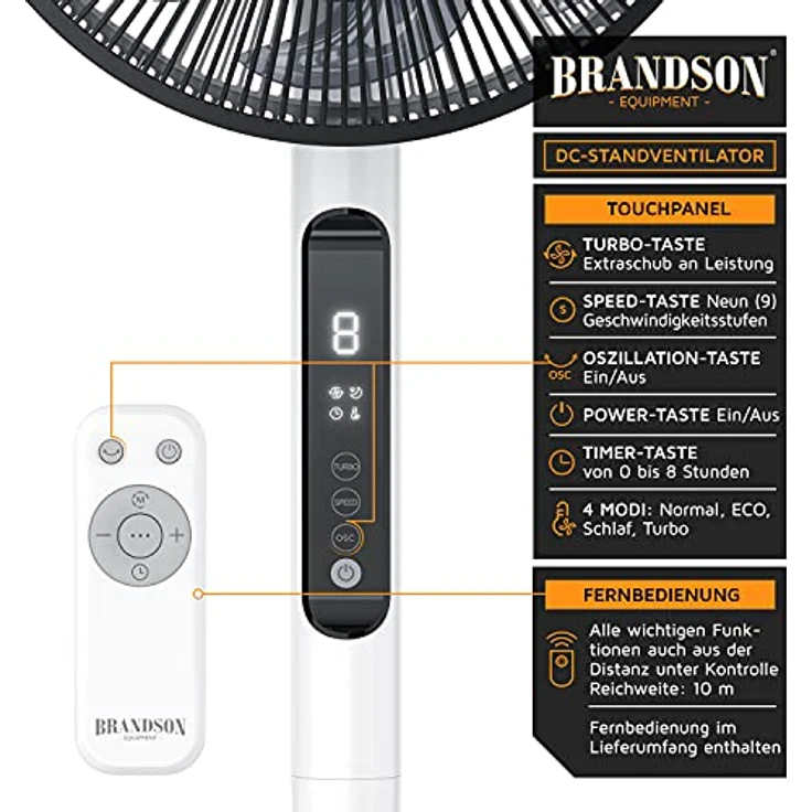 Brandson DC Standventilator ECO Silent mit Fernbedieung - Brushless sehr leiseOszilation 60° 90° 1 – Bild 5