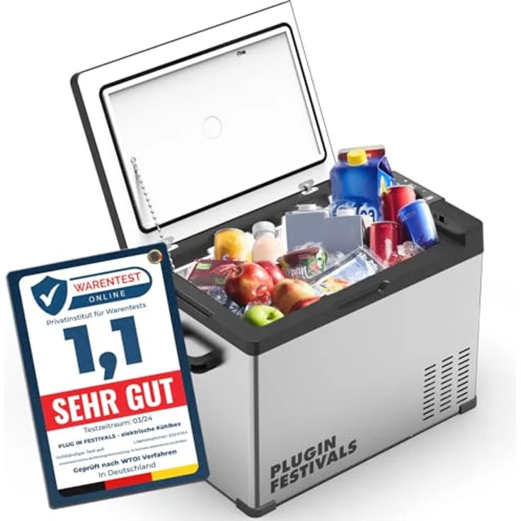 PLUG IN FESTIVALS Kompressor Kühlbox, elektrische Gefrierbox bis -20°C, 40 Liter, 12V/230V, App-Steuerung, leise und robust für Auto und Camping – Bild 1