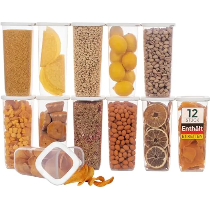 UANDU Vorratsdosen mit Deckel Luftdicht Set, BPA frei, Aufbewahrungsbox, Küchenorganizer, Vorratsbehälter Mehl Aufbewahrung Küche - 12x1750ml - Weiß