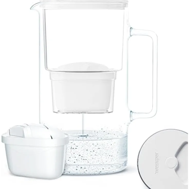 Wessper Aquamax Crystalline Filterkanne weiß + 1 Kartusche, Wasserfilter, Weiss