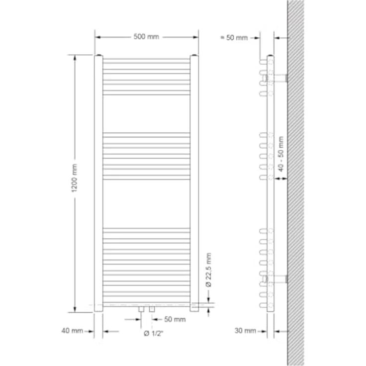 ECD Germany Badheizkörper 500 x 1200 mm - Weiß - gebogen mit Mittelanschluss - Design Heizkörper Handtuchwärmer - Badezimmer Heizung mit Top Verarbeitung und Montagematerial – Bild 2