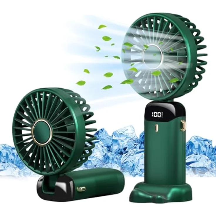 Jsdoin Handventilator Jsdoin tragbarer Mini Ventilator, wiederaufladbar mit 5 Geschwindigkeitsstufen, faltbar, USB, ideal für Büro und Outdoor, Grün – Bild 1