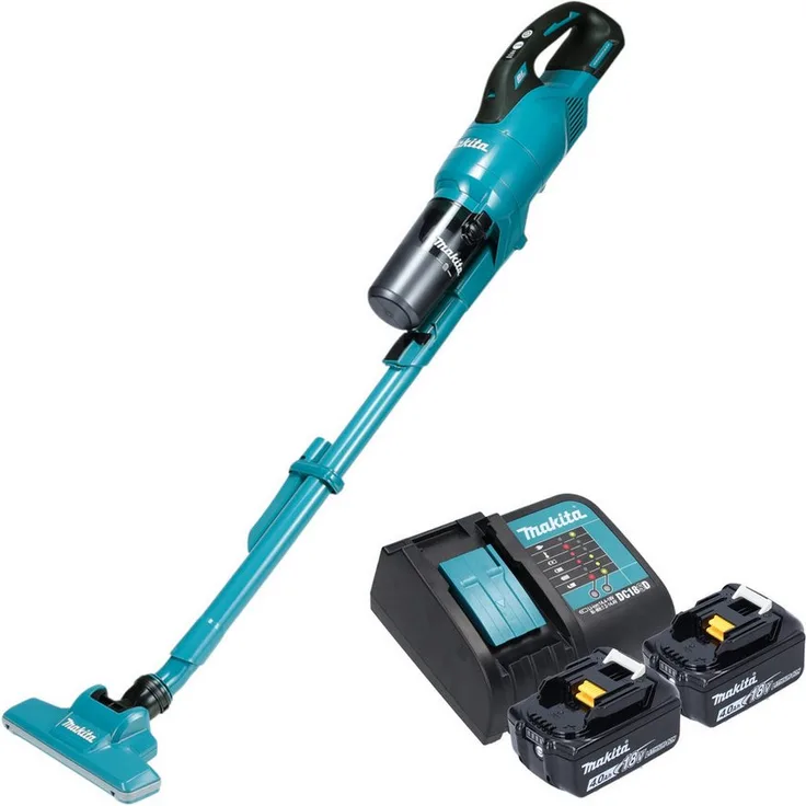 Makita DCL 286 FSM2, Akku-Handstaubsauger 18 V, 0,25 l Behälter, 2x 4,0 Ah Akku, Ladegerät, geräuscharm mit Zyklonabscheider
