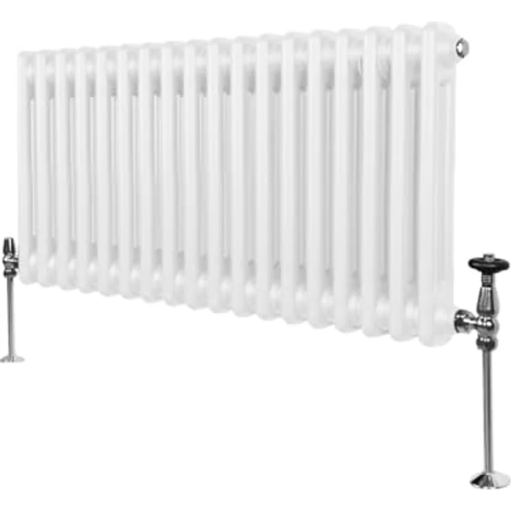 Monster Shop Traditioneller 2-Spalten-Heizkörper 300 x 832mm, Horizontaler Wandheizkörper aus Kohlenstoffstahl in glänzendem Weiß, 1975 BTU, inkl. Reinigungsbürste und Befestigungsset – Bild 1