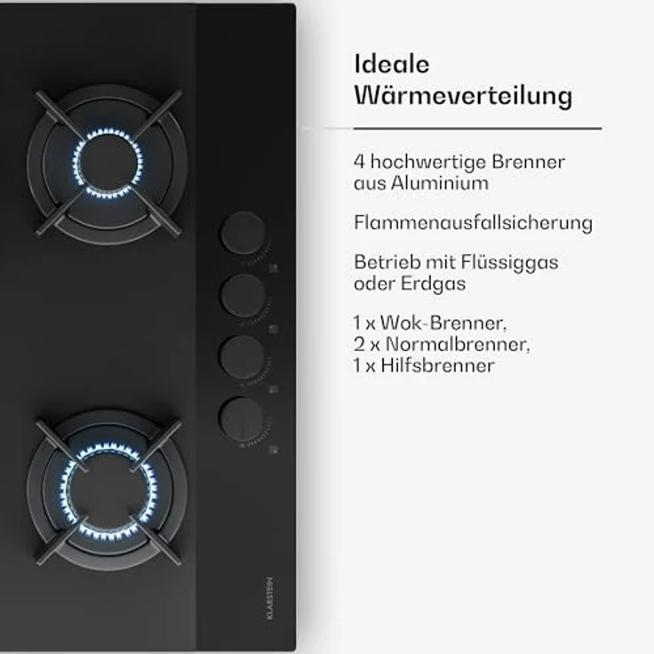 Klarstein Velaire PG6041BG-A1CB, Gas-Kochfeld mit 4 Brennern, elektrischer Zündung und 8000 W Leistung, Aluminium – Bild 5