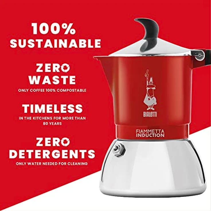 Bialetti Fiammetta Ind. 2cups Red, Espressokocher aus Edelstahl und Aluminium für Induktionsherde, Rot, 0,1 Liter – Bild 5