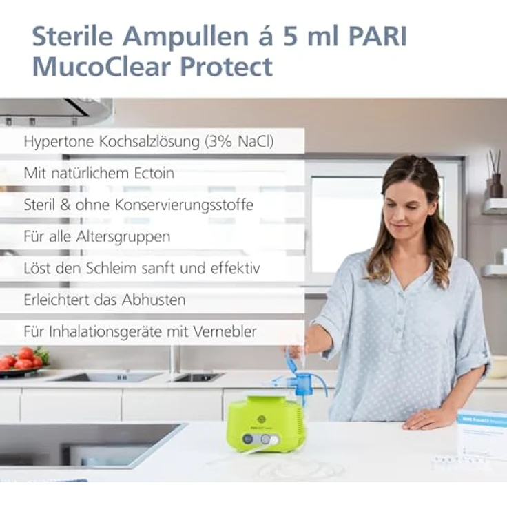 PARI Protect Isotonische Kochsalzlösung zum Inhalieren für Säuglinge, Kinder und Erwachsene – 60 Ampullen á 5ml Inhalationslösung – 3% Ectoin, Meersalz, Wasser – Steril, ohne Konservierungsstoffe – Bild 3