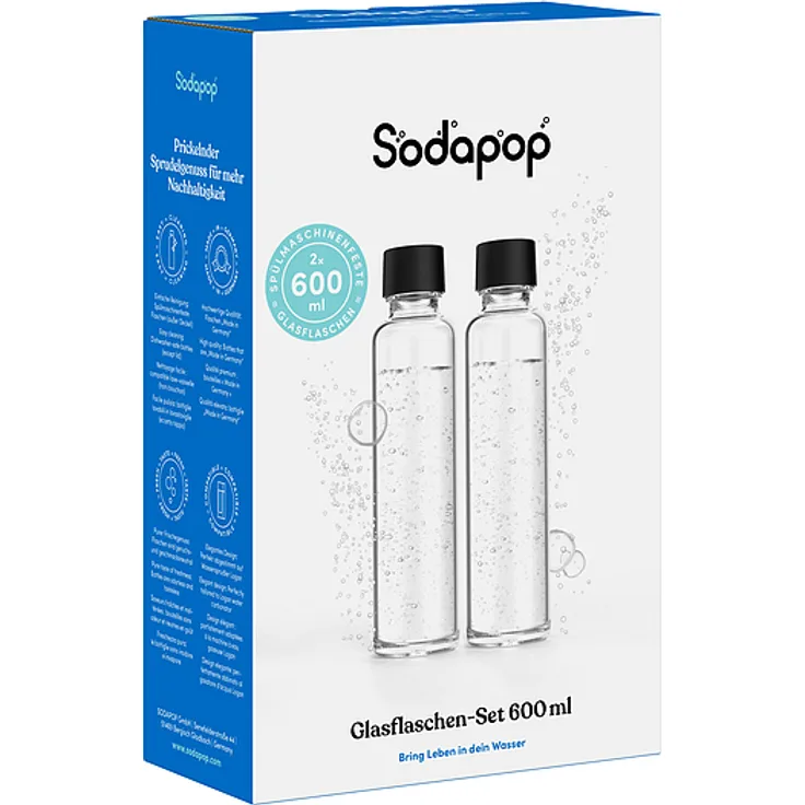 Sodapop LOGAN Glasflaschen Set 2x 600ml, Duopack für Wassersprudler