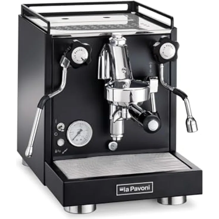 La Pavoni New Cellini Classic, Semiprofessionelle Espresso-Kaffeemaschine LPSCCB01EU, 1400 W, Schwarzer Stahl, mit Drehventilen, Dampf- und Heißwasserlanze