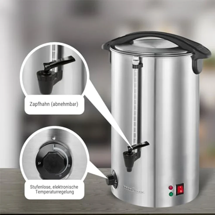 ProfiCook PC-HGA 1196 Heißgetränkeautomat, zum Erhitzen & Warmhalten von z.B. Glühwein-Kaffee-Tee-Punsch oder Suppen, hochwertiges Edelstahlgehäuse, 7 L, Silber – Bild 4