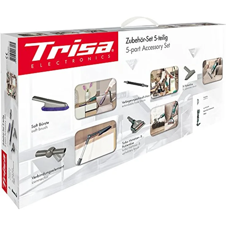 Trisa Electronics 9478.9802 Zubehör-Set 5-teilig, mit Soft Bürste, XL Polsterdüse und Turbo Matratzen- & Polsterdüse