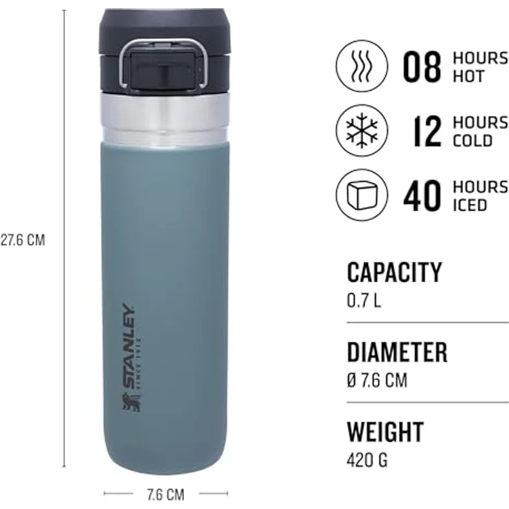STANLEY Quick Flip Trinkflasche Edelstahl 0.71L - 12+ Stunden Kalt - BPA-Frei - Spülmaschinenfest - Auslaufsicher - Shale – Bild 2