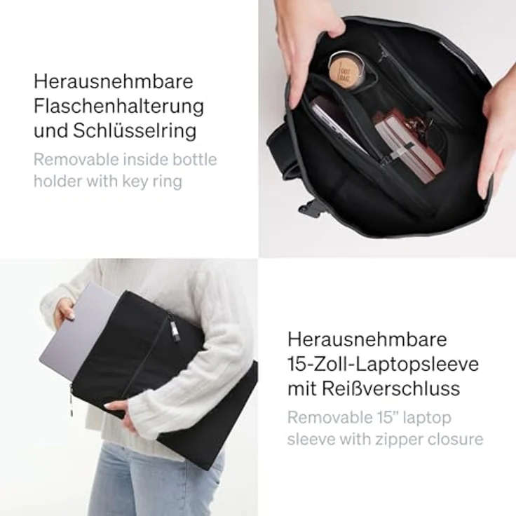 Got Bag Daypack Rucksack ROLLTOP 2.0, nachhaltiger Rucksack aus recyceltem Meeresplastik, wasserdicht, erweiterbar auf 66 cm, mit 15-Zoll-Laptopsleeve, schwarz – Bild 3