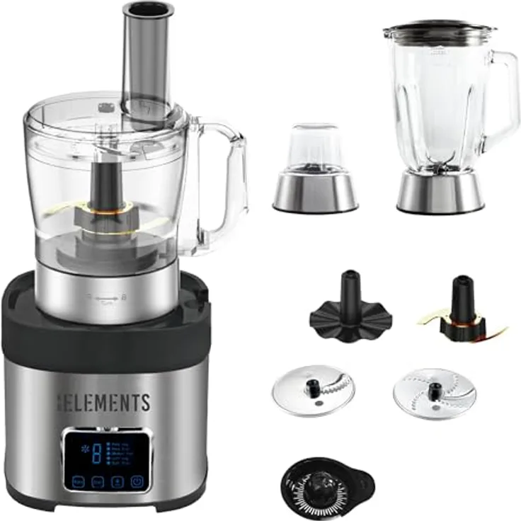 KB ELEMENTS Küchenmaschine - Mixer mit 800W Voll Kupfer Motor, Full Touch Display, Titan Schneideklinge, 1,5L Behälter, Edelstahl