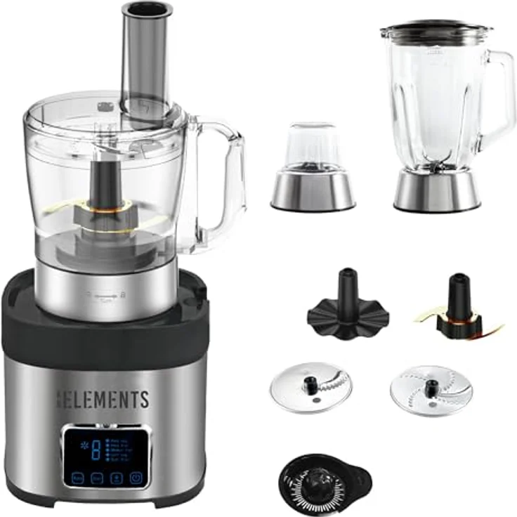 KB ELEMENTS Küchenmaschine - Mixer mit 800W Voll Kupfer Motor, Full Touch Display, Titan Schneideklinge, 1,5L Behälter, Edelstahl – Bild 1