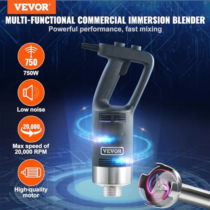 VEVOR Stabmixer 750W Hochleistungs-Pürierstab Einstellbare Edelstahl 660 mm Abnehmbare, lebensmittelechte Klingen, wandmontierbar – Bild 3