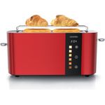 Arendo Toaster 2 Scheiben, Langschlitztoaster, Edelstahl, 1000W, Display mit Restzeitanzeige, Brötchenaufsatz, Defrost Funktion, rot