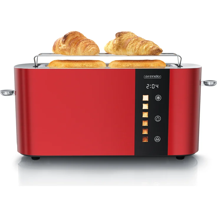 Arendo Toaster 2 Scheiben, Langschlitztoaster, Edelstahl, 1000W, Display mit Restzeitanzeige, Brötchenaufsatz, Defrost Funktion, rot