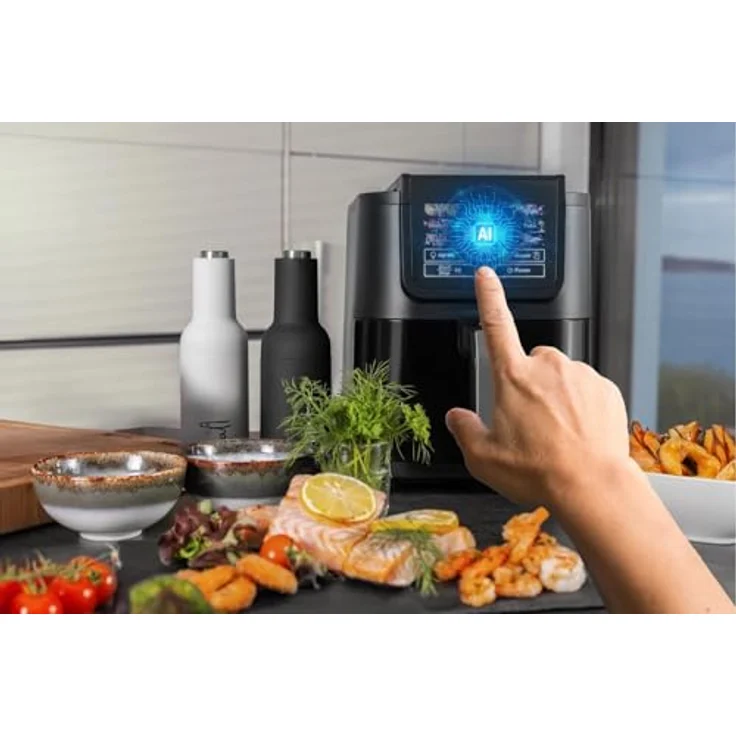 Trisa AI Fry Pro 5L Heißluftfritteuse, Intelligente Airfryer mit KI-Zeit- & Temperaturberechnung, Touch-Display, beleuchtetem Garraum, High Speed Air Circulation, 100-200°C, für bis zu 5 Personen – Bild 5