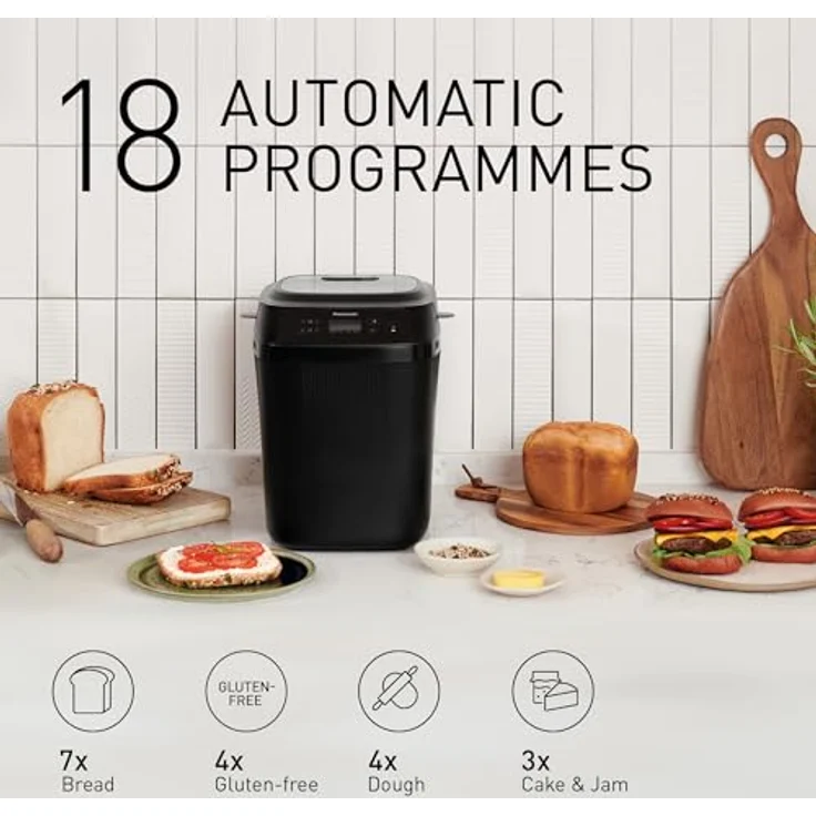 Panasonic SD-PN100KXE Brotbackautomat, Kunststoff, 400 Grams, Schwarz - TÄGLICH FRISCHES BROT | DUALE TEMPERATURSENSOREN | HANDWERKLICHES KNETEN | NACHHALTIGES BACKEN | 18 AUTOMATIKPROGRAMME | GLUTENFREIES BACKEN – Bild 5