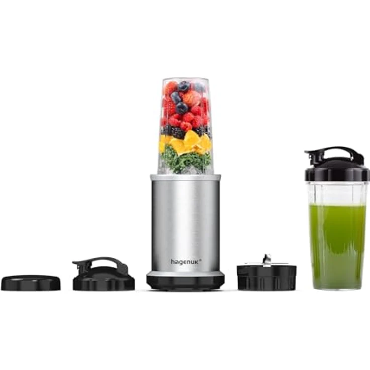 Hagenuk Smart Blender, Standmixer mit 1000 W, 30.000 U/min, 6 Edelstahlklingen, 2x700 ml Behälter, BPA-frei, gebürstetes Aluminiumgehäuse – Bild 2