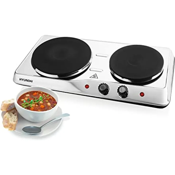 HYUNDAI Kochplatte EP310E I 2500 W I 18.5cm & 15,5cm Gussplatte I Stufenlose Regulierung I Betriebsleuchte