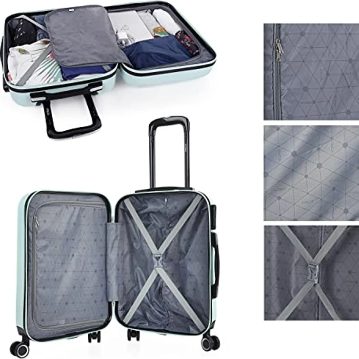 ITACA - Koffer Klein Handgepäck - Handgepäck Koffer 4 Rollen - Koffer Handgepäck 55x40x20 Leicht und Robust - Reisekoffer Klein aus Hochwertigen Materialien 71150, Minzgrün – Bild 5