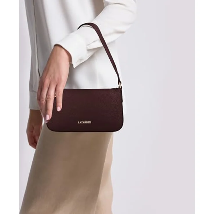 Lazarotti Bologna Leather, Schultertasche aus Ziegenleder mit Reißverschluss, 22 cm, schwarz – Bild 2