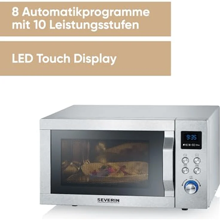 Severin MW 7751 2-in-1 Mikrowelle mit Grill, Standgerät, 800 Watt, Inklusive Grillrost und Drehteller, Durchmesser 24,5cm, Be-Silent-Funktion edelstahl-schwarz – Bild 4