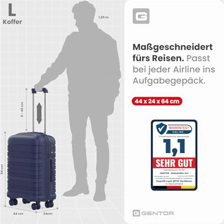 GENTOR Koffer Reisekoffer Carbonoptik Hartschalenkoffer Trolley mit TSA-Schloss, leicht und mittelgroß (Navy Blau, L), 68 Liter – Bild 3