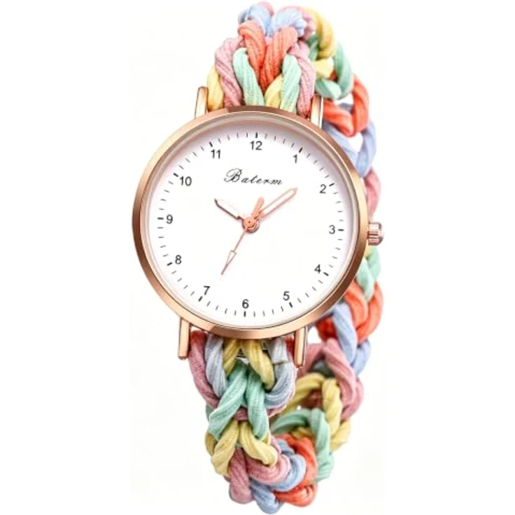 JewelryWe Damenuhr, Elastisches Haarband Uhr mit Bunt Geflochtenem Stretch Wickelarmband, Analog Quarz, Multifunktionale Casual Uhr für Frauen und Mädchen – Bild 1