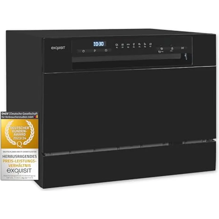 Exquisit GSP5206-030D, Geschirrspüler 55 cm, 6 Maßgedecke, Restlaufanzeige, schwarz, Standgerät