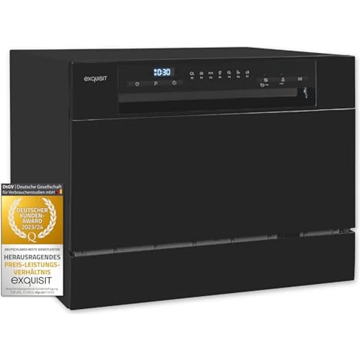 Exquisit GSP5206-030D, Geschirrspüler 55 cm, 6 Maßgedecke, Restlaufanzeige, schwarz, Standgerät – Bild 1