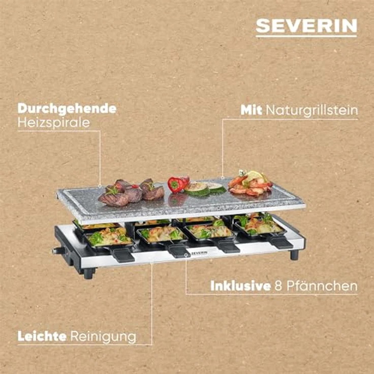 SEVERIN RG 2374 Raclette mit Naturgrillstein, 1500, Kunststoff-Edelstahl, schwarz – Bild 4