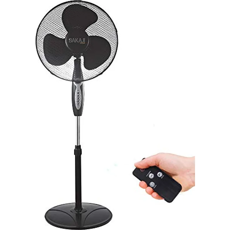 BAKAJI 2828514 Standventilator mit Standfuß, 40 cm, 3 Geschwindigkeiten, einstellbare Höhe einstellbar, horizontale Oszillation, Fernbedienung für Distanzsteuerung, 45 W