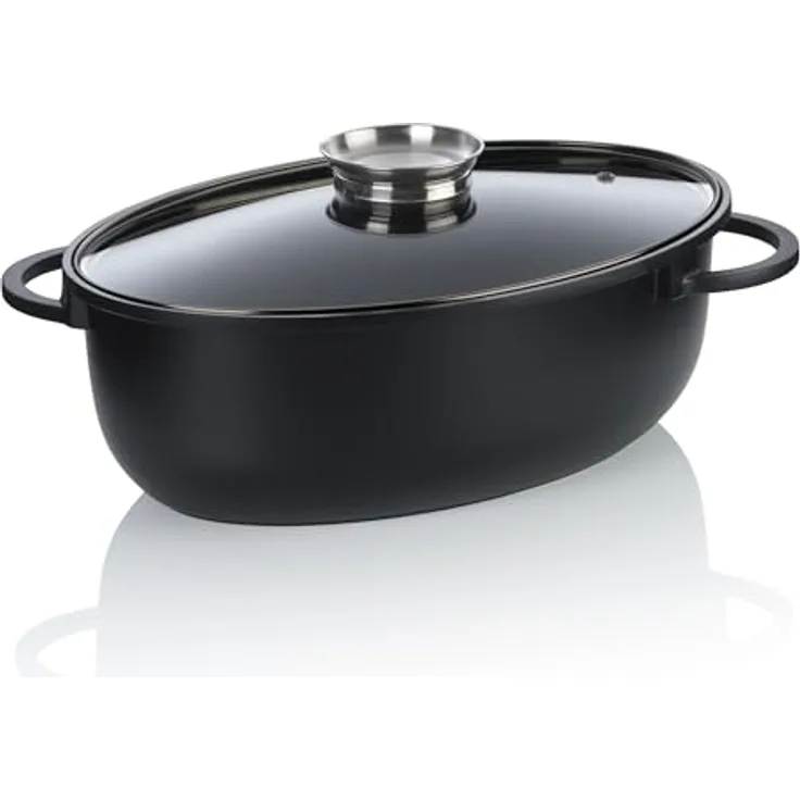 kela Bräter oval ATURA 8 Liter, Dutch Oven, Gussbräter mit Deckel für Induktion, keramisch beschichtet, PFAS-frei, hitzebeständig bis 230°C