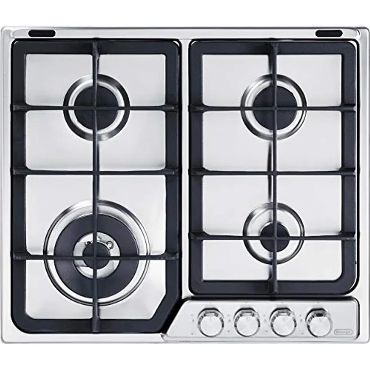 De'Longhi Piano cottura gas Pfi 46 Gh, Professionelles Gaskochfeld 60 cm, Edelstahl - Linie 4 Brenner