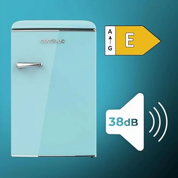 Cecotec Mini Retro Kühlschrank Bolero CoolMarket TT Origin 110, 110 L, Klasse E, ICEBOX, LED-Innenbeleuchtung, Chromgriff, Blau – Bild 3