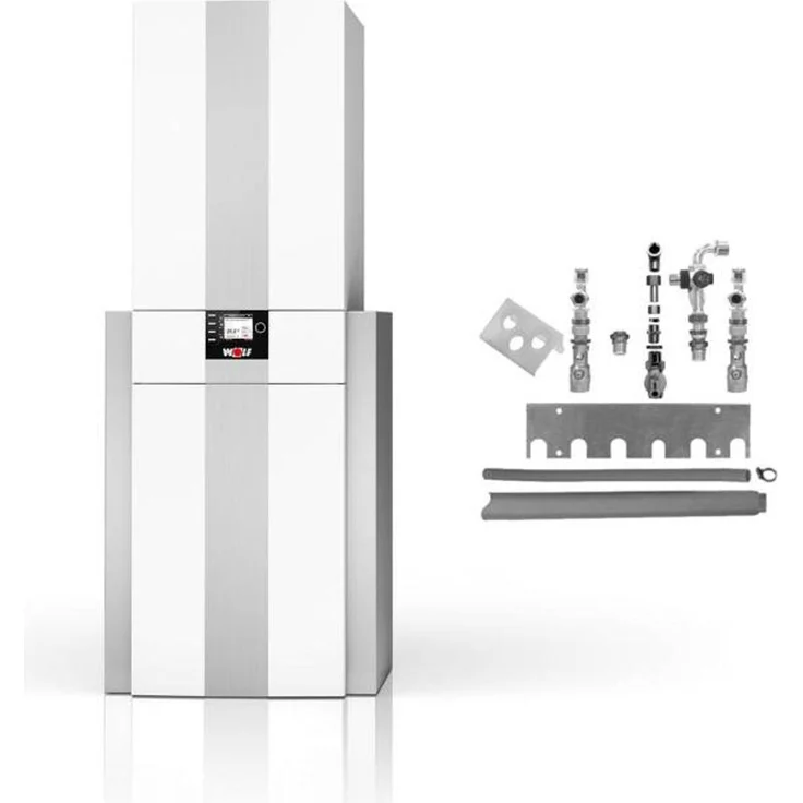 Wolf Gas-Brennwert Kompaktheizzentrale CGS-2-14-120L, 14 kW mit Edelstahl-Warmwasser-Wärmetauscher, pulverbeschichtet in Weiß RAL 9016, hohe Energieeffizienz