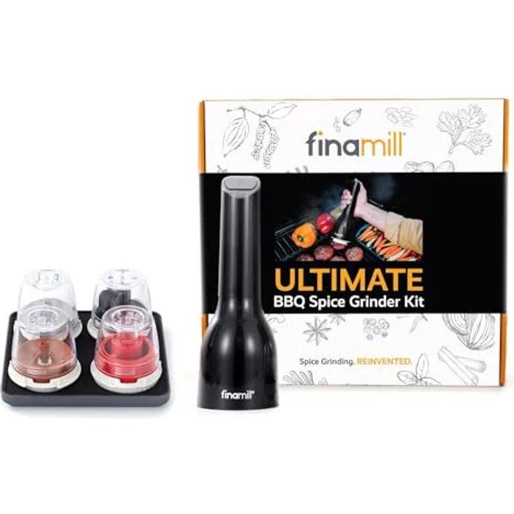 Finamill FinaMill- BBQ Set elektrische Gewürzmühle, 4 Wechselbehältern, Ablage