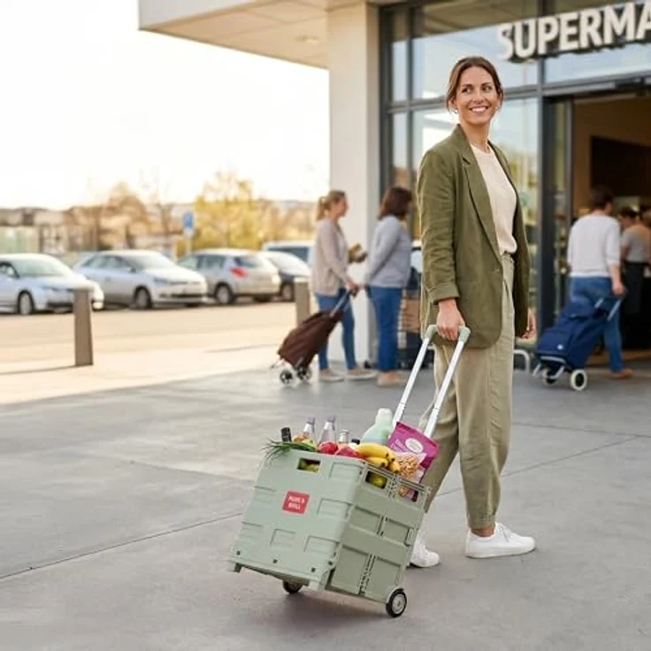 relaxdays Einkaufstrolley mit Teleskopgriff, salbei, klappbar, hohe Traglast bis 35 kg, praktischer Einkaufsbegleiter – Bild 2