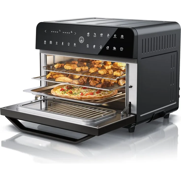 Arendo Minibackofen, Heißluftfritteuse 25L, Multifunktionsofen mit Zubehör, 1800W, Silber