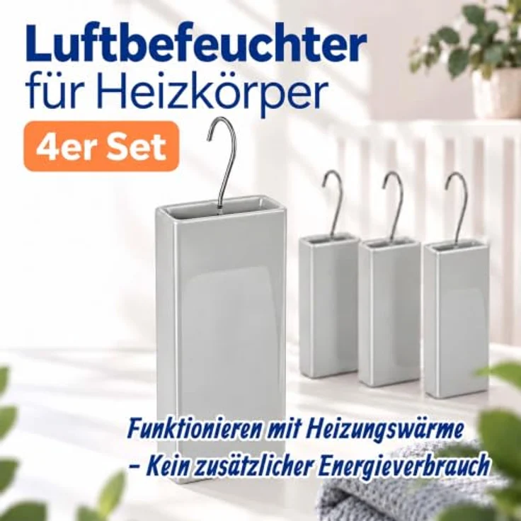 relaxdays Luftbefeuchter Heizung 4er Set, 0.4 l Wassertank, passive Feuchtigkeitsabgabe, Hellgrau – Bild 4