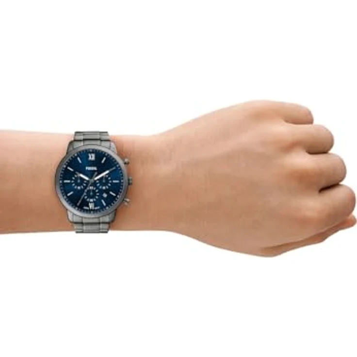 Fossil Herren Analog Quarz Uhr mit Edelstahl Armband FS6111, blaues Zifferblatt, Gunmetal Armband – Bild 5