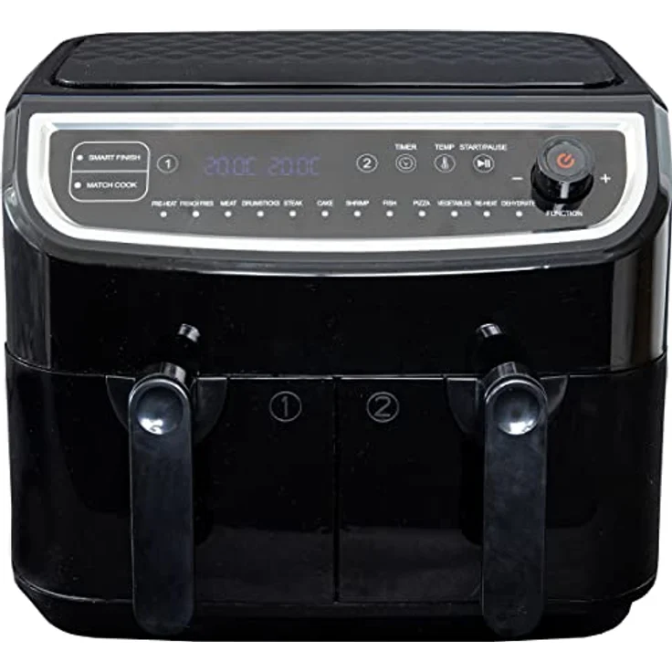 Gastronoma 18290003 XXL Doppel Heißluftfritteuse, 9 Liter (2 x 4,5Liter), 2400 Watt, ohne Fett, LED, schwarz – Bild 2