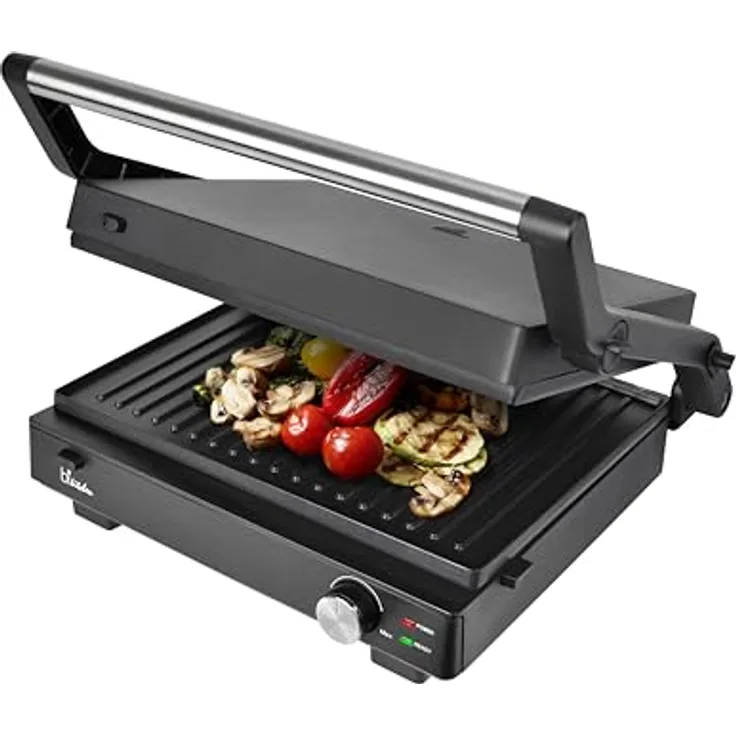 SILVA Schneider grill 200 Kontaktgrill | 1500-1800W | Abnehmbare Grillplatten | Stufenlose Temperatureinstellung | 210°C Max | Herausnehmbare Tropfschale, Tischgrill in Silber