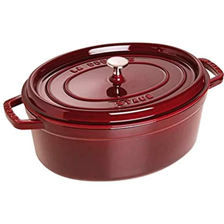 Staub 1103187 Cocotte-Bräter, oval mit Deckel 31 cm, 5,5 L, mit mattschwarzer lierung im Inneren des Topfes, grenadine – Bild 2